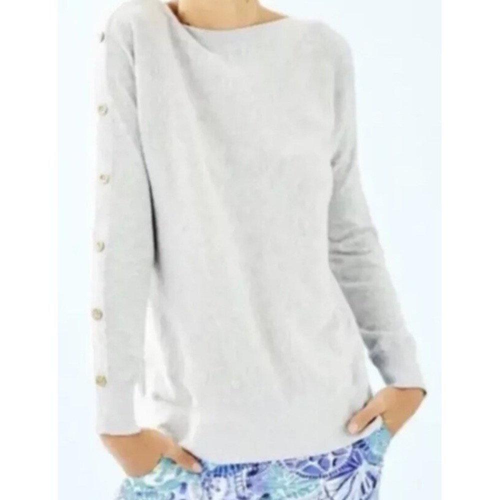 Lilly Pulitzer MILTON COOLMAX SWEATER gray Hyacinth Heather Gray Top‎ S Cotton